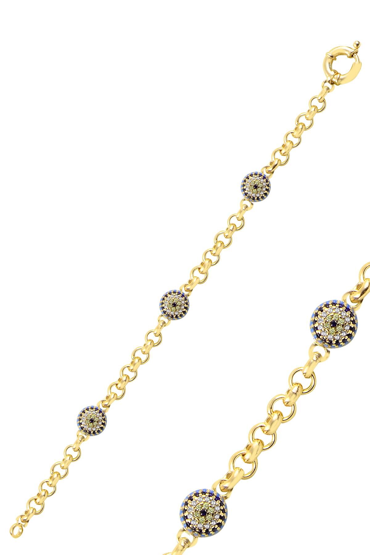 Gümüş büyük boy turkuaz taşlı nazarlı bileklik Gold