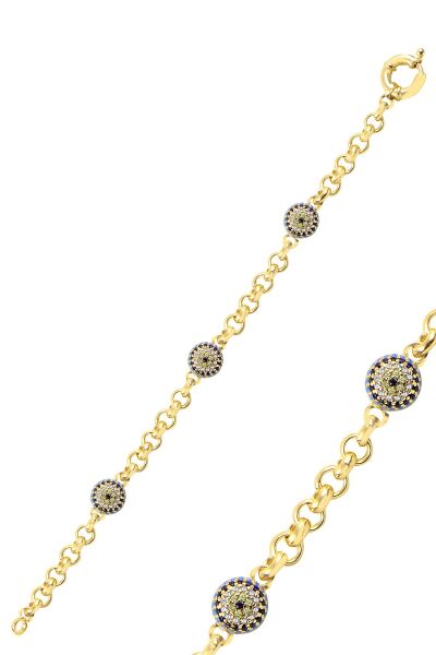 Gümüş büyük boy turkuaz taşlı nazarlı bileklik Gold