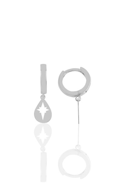 Gümüş damla modeli kutup yıldızı küpe