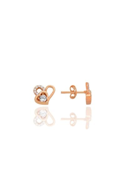 Gümüş rose zirkon taşlı birleşen kalpler küpe SGTL12770ROSE