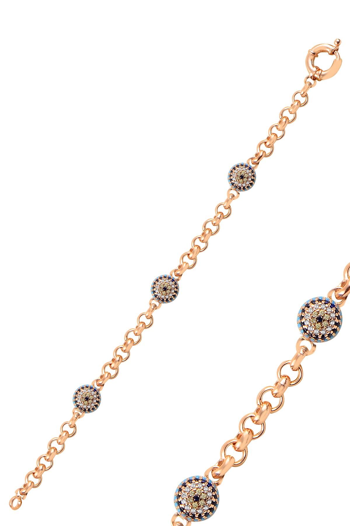 Gümüş büyük boy turkuaz taşlı nazarlı bileklik Rose