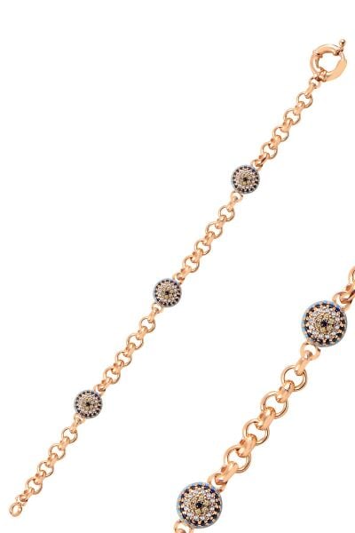 Gümüş büyük boy turkuaz taşlı nazarlı bileklik Rose