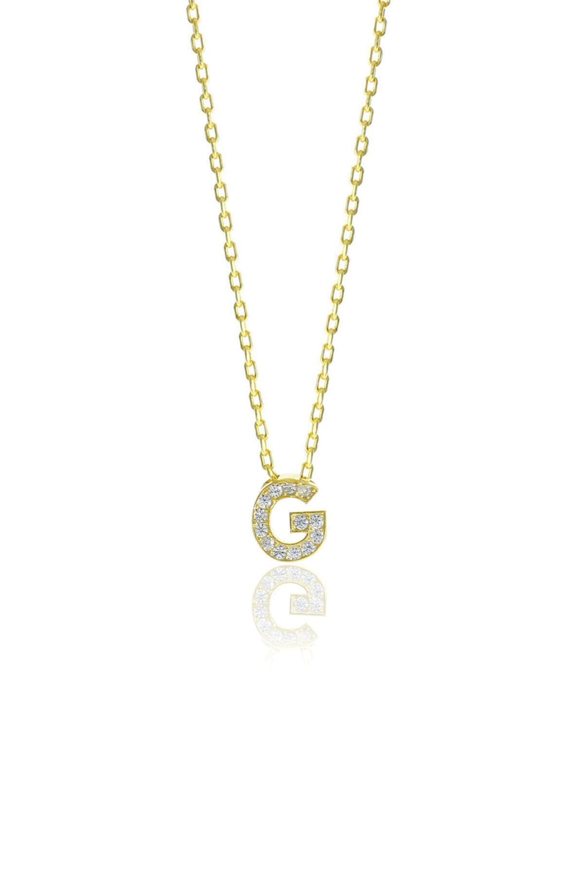 Gümüş  altın yaldızlı üç boyutlu minimal G gümüş harf kolye SGTL10618G