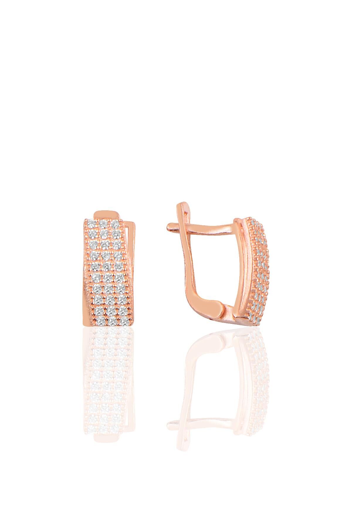 Gümüş zirkon taşlı j modeli küpe SGTL10065ROSE SGTL10065ROSE