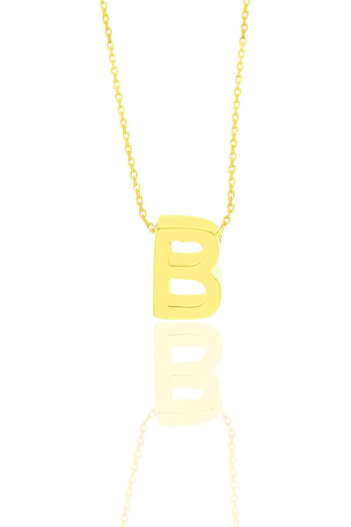 Gümüş altın yaldızlı üç boyutlu minimal B harf kolye SGTL11180B