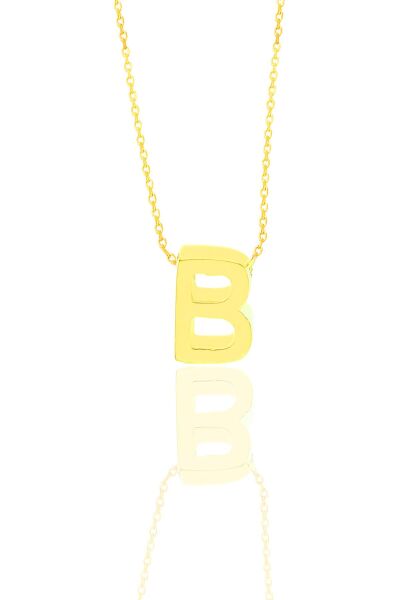 Gümüş altın yaldızlı üç boyutlu minimal B harf kolye SGTL11180B