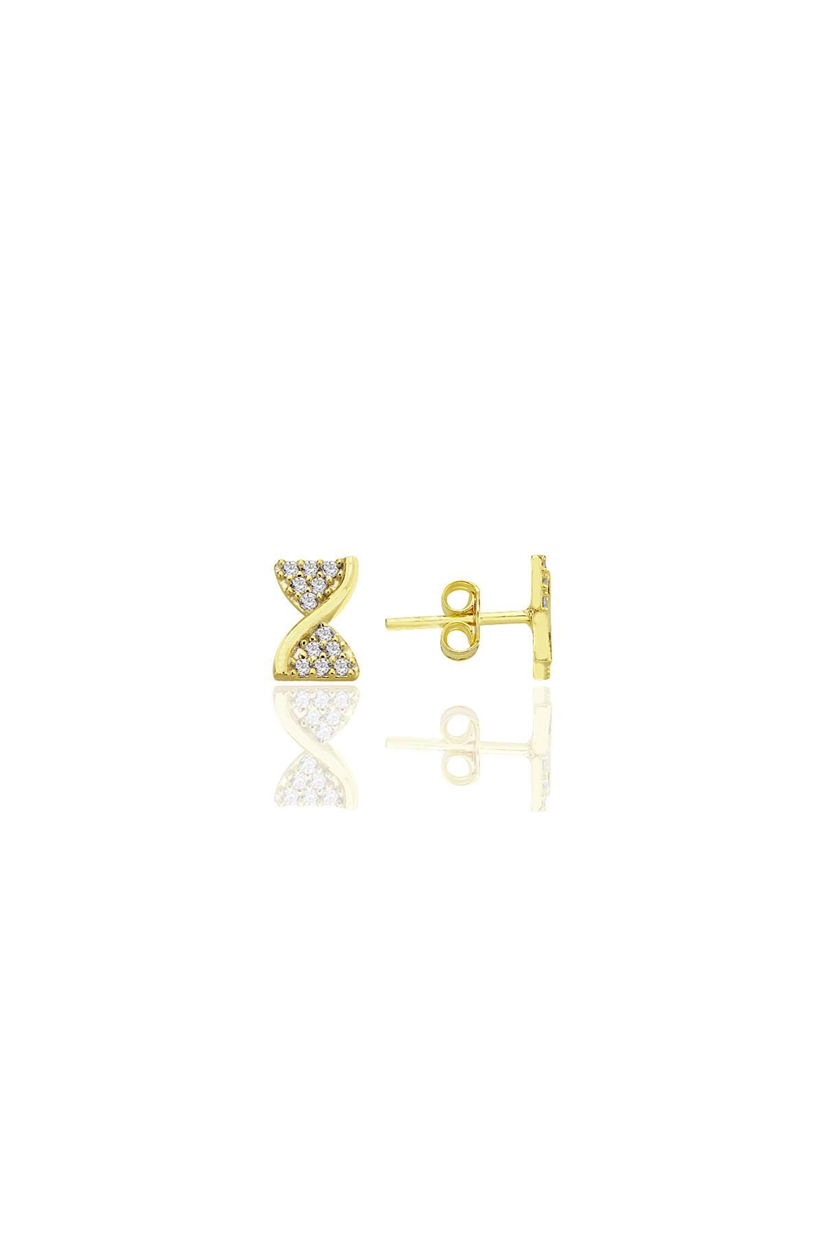Gümüş altın yaldızlı zirkon taşlı fiyonk küpe SGTL12772GOLD