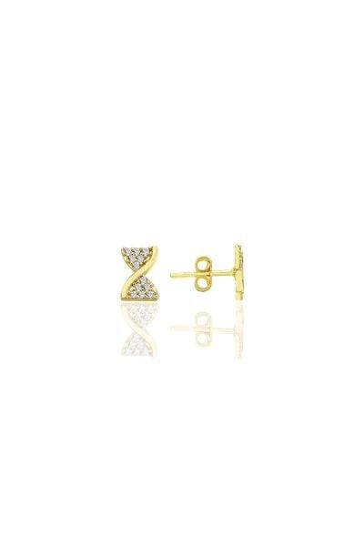 Gümüş altın yaldızlı zirkon taşlı fiyonk küpe SGTL12772GOLD