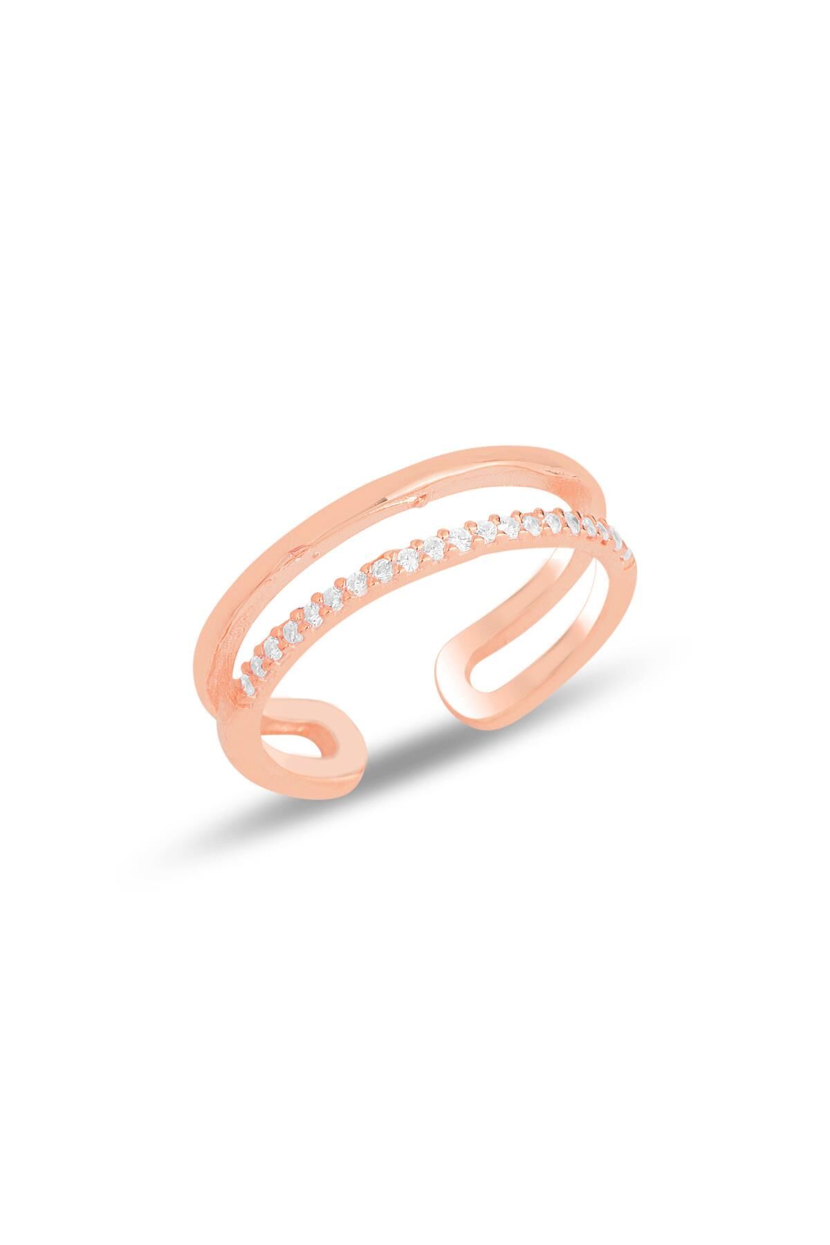 Gümüş rose zirkon taşlı ayarlamalı eklem yüzük  SGTL11690ROSE