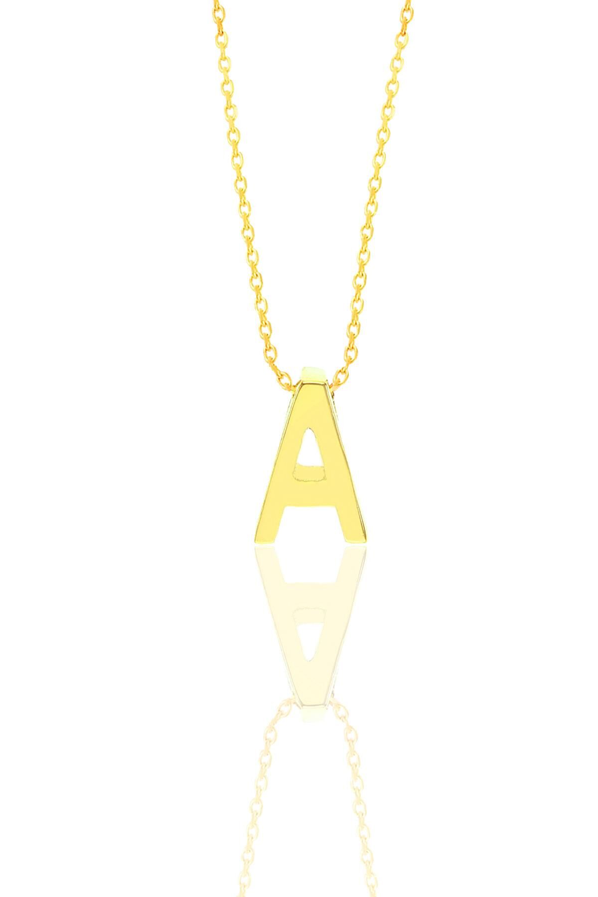 Gümüş altın yaldızlı üç boyutlu minimal A harf kolye SGTL11180A