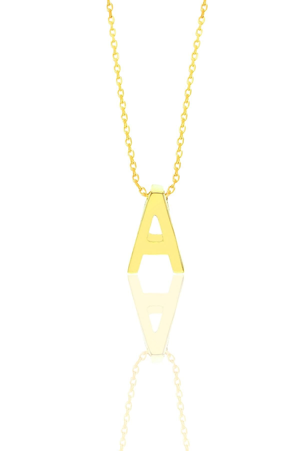 Gümüş altın yaldızlı üç boyutlu minimal A harf kolye SGTL11180A