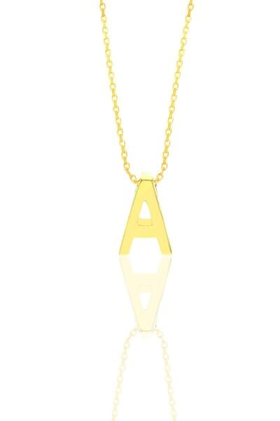 Gümüş altın yaldızlı üç boyutlu minimal A harf kolye SGTL11180A