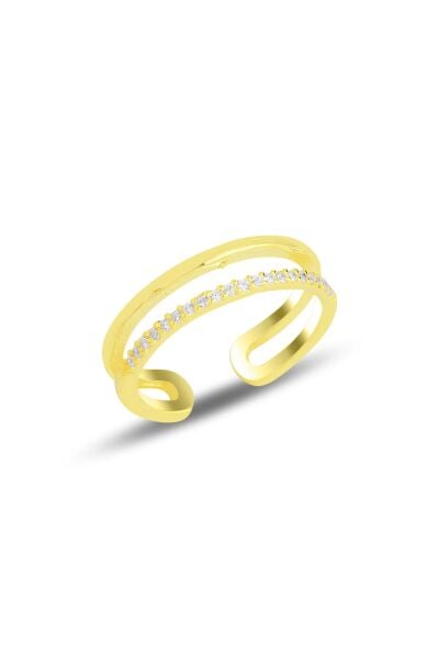Gümüş altın yaldızlı zirkon taşlı ayarlamalı eklem yüzük  SGTL11690GOLD