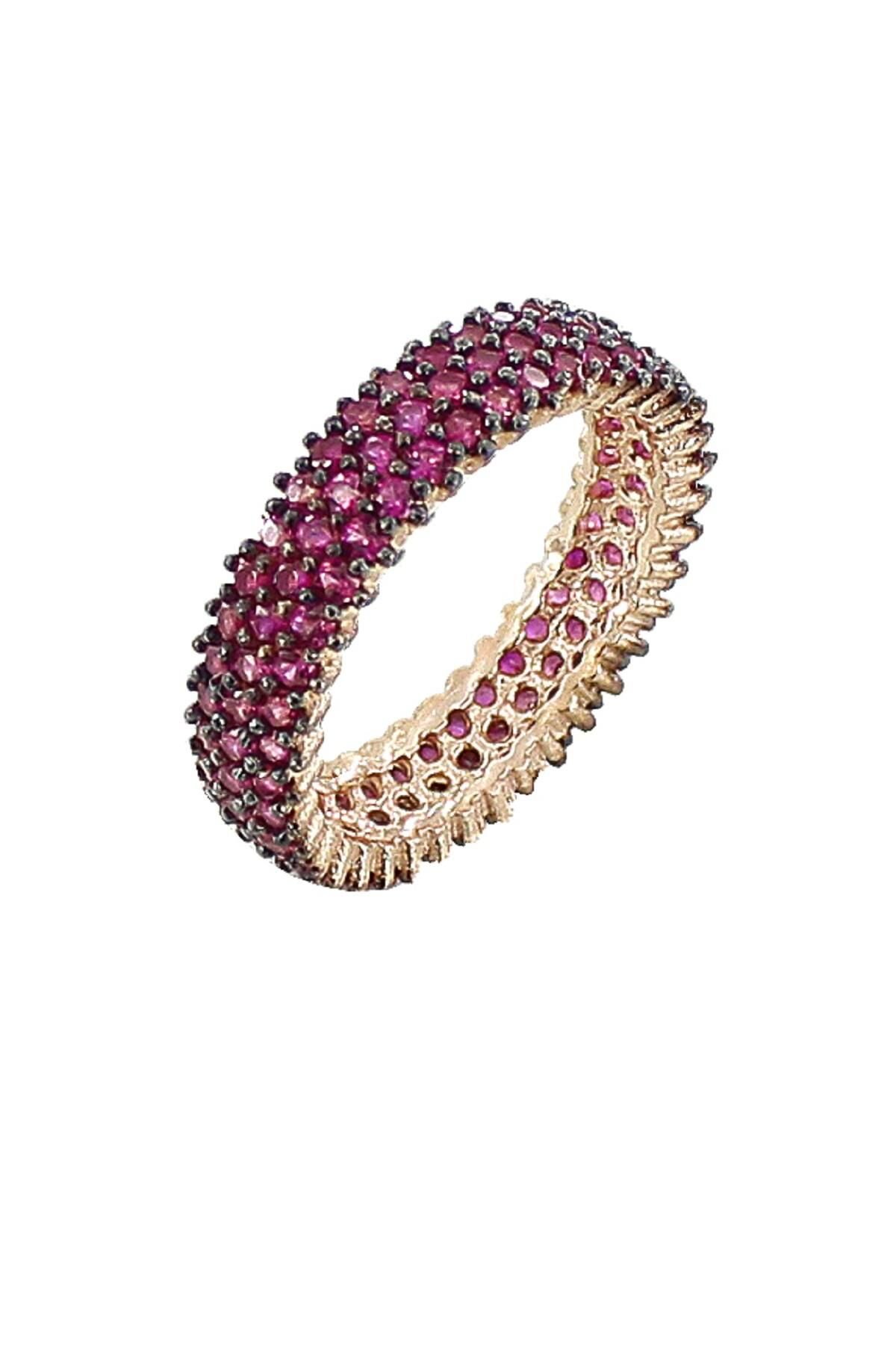 Füşya renkli üç sıra tamtur gümüş alyans SGTL2757