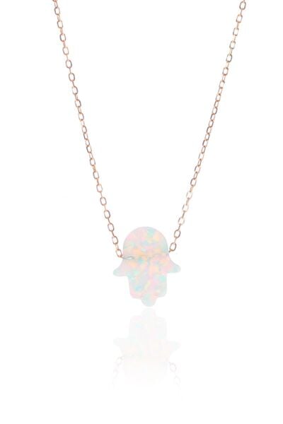 Gümüş opal taşlı fatma ana eli kolye SGTL9132