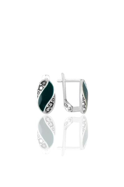 Gümüş yeşil mineli oval markazit taşlı küpe  SGTL11178YESIL