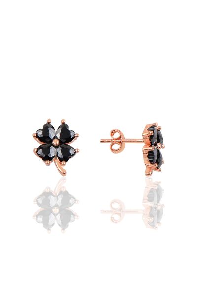 Gümüş yonca modeli siyah taşlı küpe SGTL10066SYH SGTL10066SYH