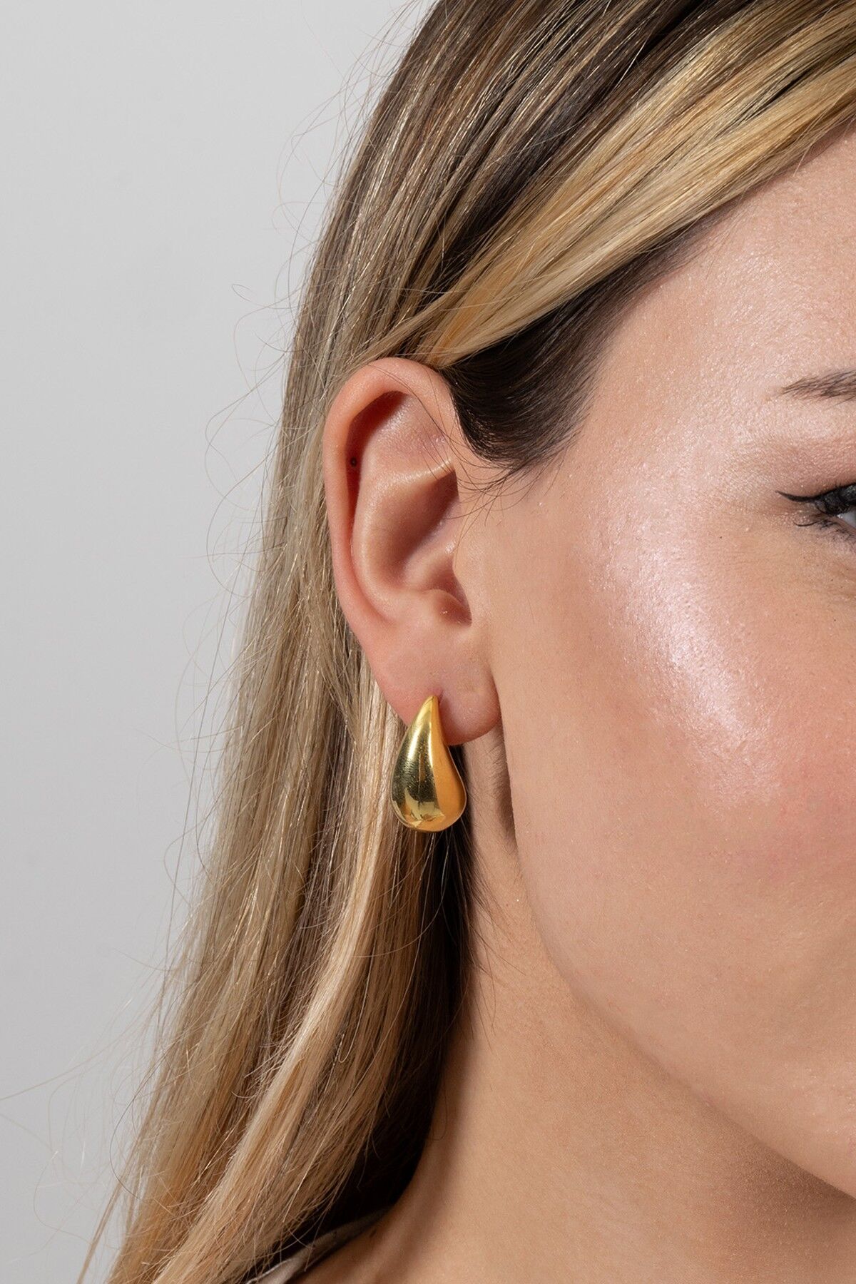 Gümüş Altın Yaldızlı Bottega İtalyan Gözyaşı Damla Küpe SGTL12415GOLD