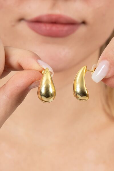 Gümüş Altın Yaldızlı Bottega İtalyan Gözyaşı Damla Küpe SGTL12415GOLD