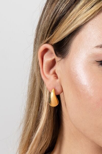 Gümüş Altın Yaldızlı Bottega İtalyan Gözyaşı Damla Küpe SGTL12415GOLD