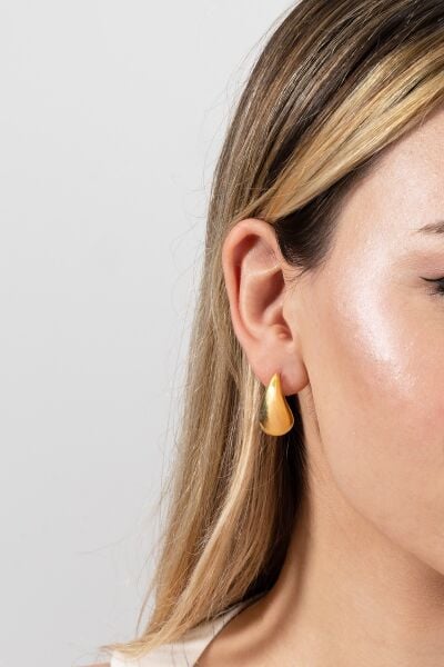 Gümüş Altın Yaldızlı Bottega İtalyan Gözyaşı Damla Küpe SGTL12415GOLD