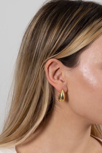 Gümüş Altın Yaldızlı Bottega İtalyan Gözyaşı Damla Küpe SGTL12415GOLD