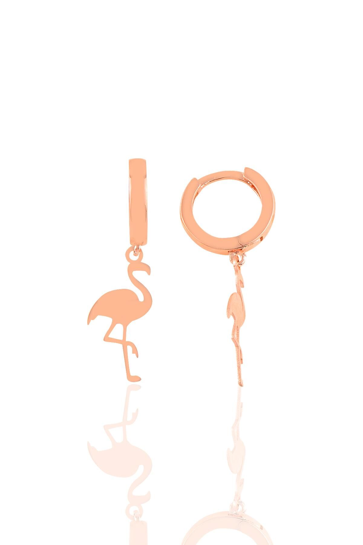 Gümüş flamingo küpe Rose