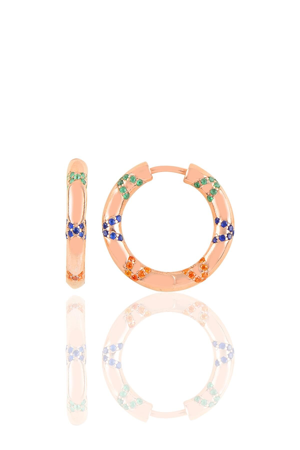 Gümüş  renkli  taşlı özel tasarım halka küpe SGTL10478ROSE