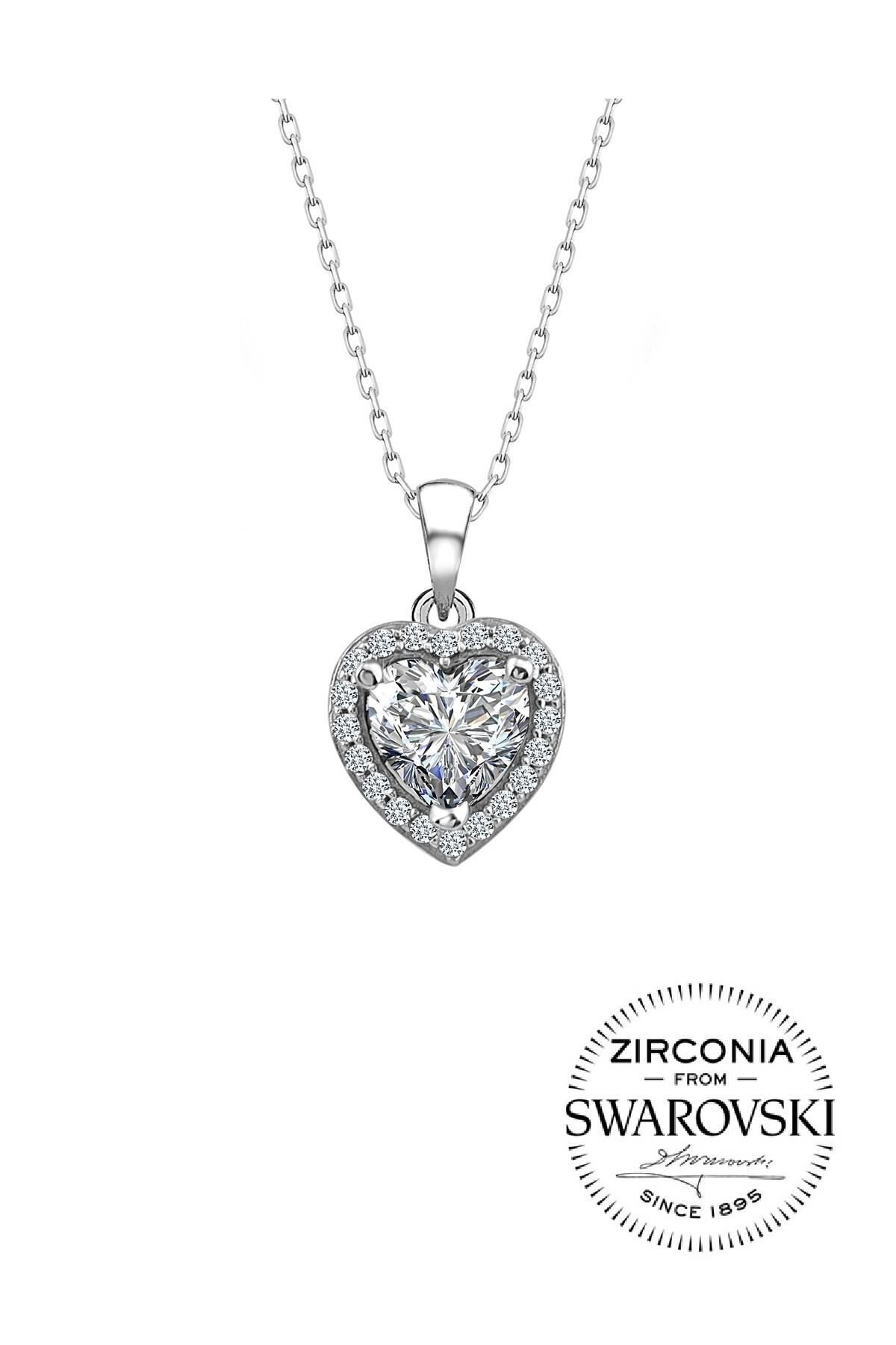 Gümüş Swarovski taşlı pırlanta modeli kalp kolye SGTL20516KOLYE