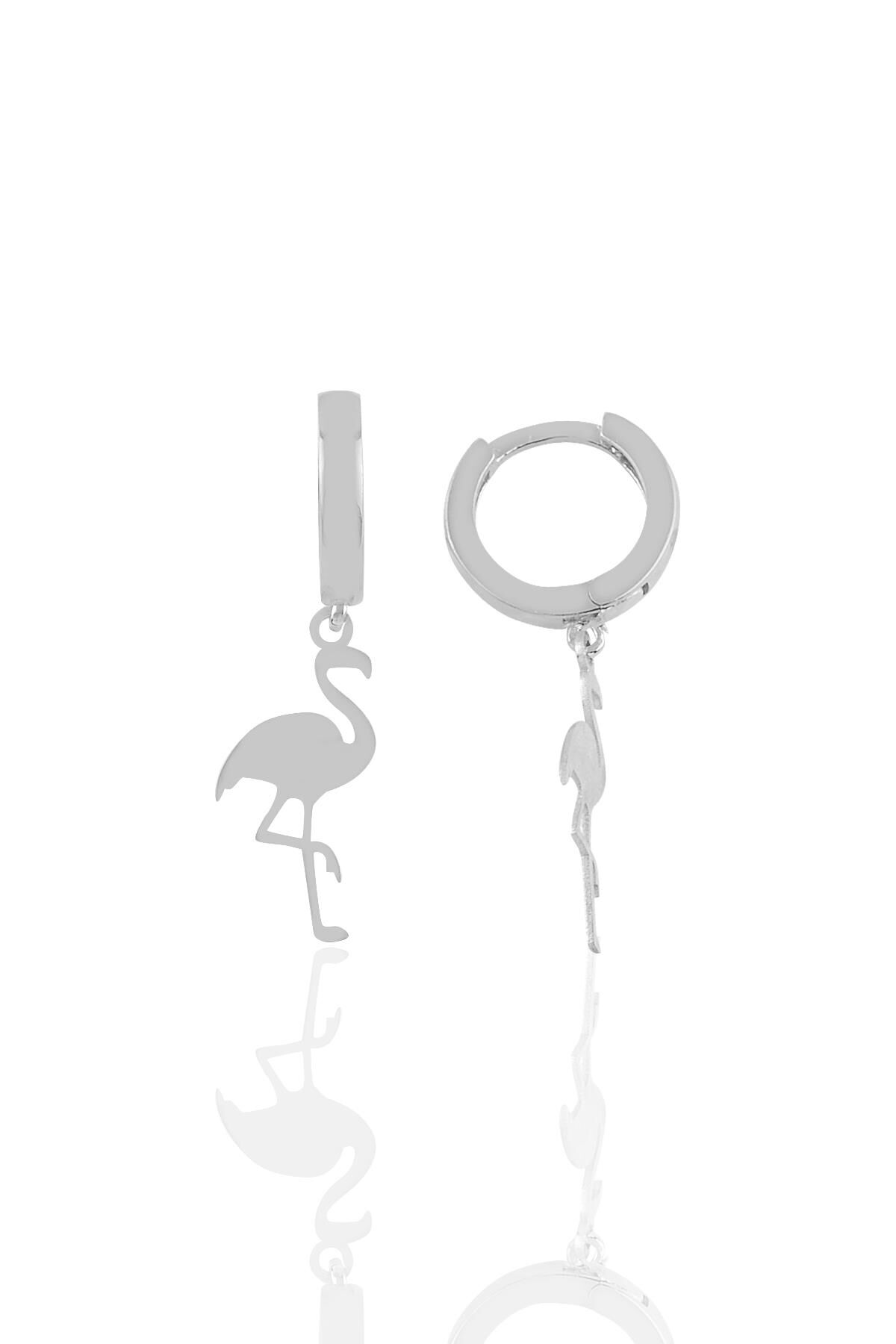 Gümüş flamingo küpe Gümüş