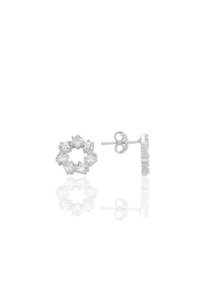 Gümüş rodyumlu baget kesim zirkon taşlı yıldız çiçeği  küpe SGTL12774RODAJ