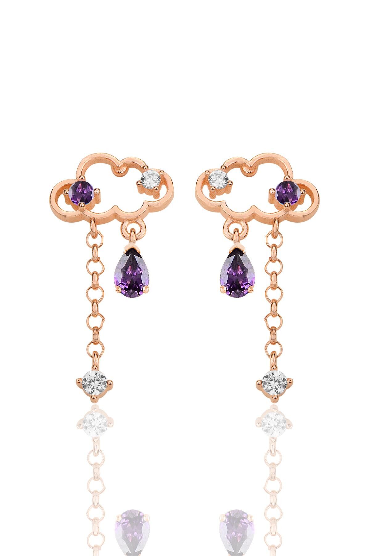 Gümüş rose ametis ve zirkon taşlı bulut küpe SGTL12348ROSE