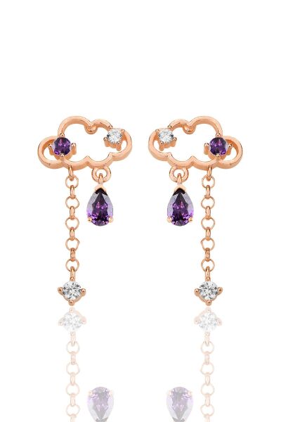 Gümüş rose ametis ve zirkon taşlı bulut küpe SGTL12348ROSE