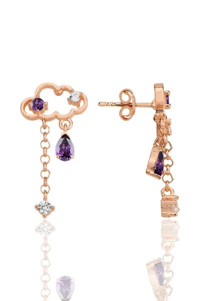 Gümüş rose ametis ve zirkon taşlı bulut küpe SGTL12348ROSE