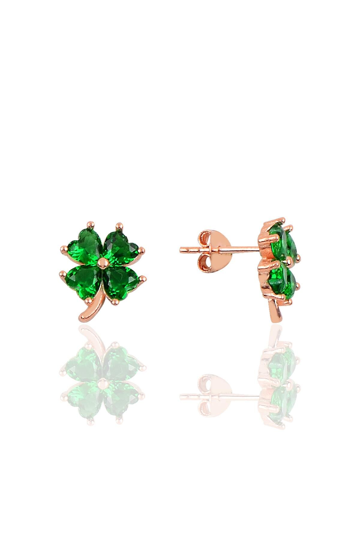 Gümüş yonca modeli yeşil taşlı küpe SGTL10066YSL SGTL10066YSL