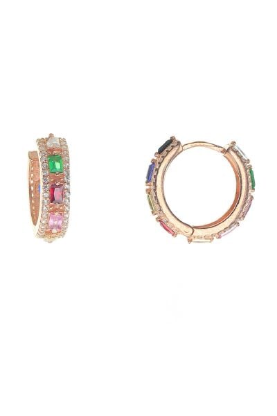 Gümüş baget renkli taşlı halka küpe SGTL8805