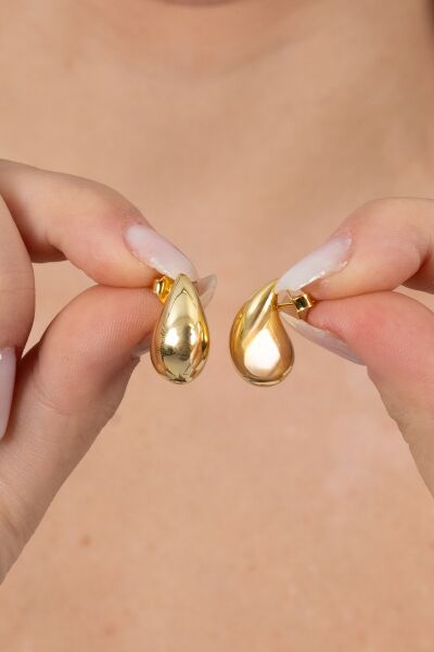 Gümüş Altın Yaldızlı küçük Bottega İtalyan Gözyaşı Damla Küpe SGTL12416GOLD