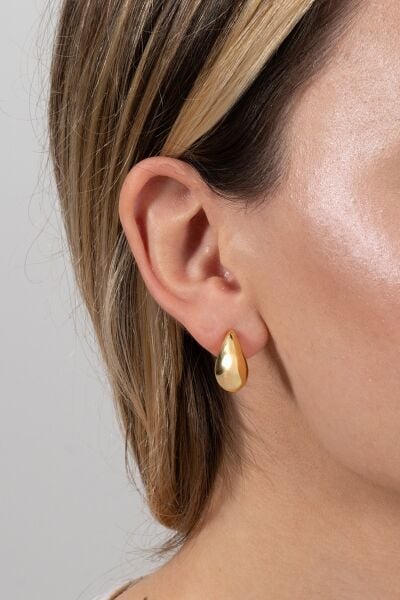 Gümüş Altın Yaldızlı küçük Bottega İtalyan Gözyaşı Damla Küpe SGTL12416GOLD