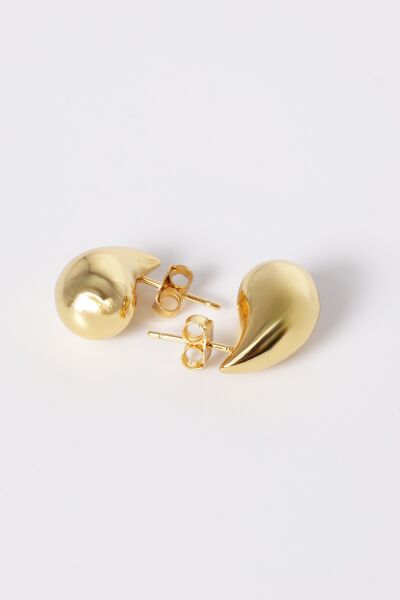 Gümüş Altın Yaldızlı küçük Bottega İtalyan Gözyaşı Damla Küpe SGTL12416GOLD