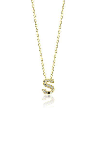 Gümüş  altın yaldızlı üç boyutlu minimal Ş gümüş harf kolye SGTL10618-SS