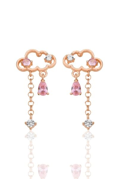 Gümüş rose pembe zirkon taşlı bulut küpe SGTL12347ROSE