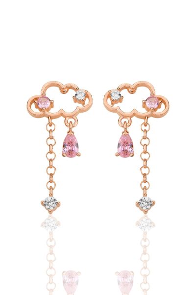 Gümüş rose pembe zirkon taşlı bulut küpe SGTL12347ROSE