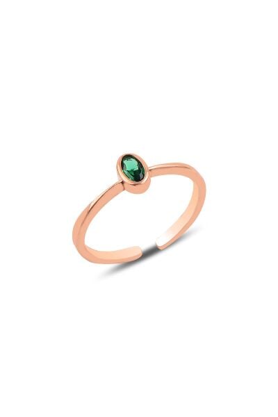 Gümüş rose yeşil taşlı ayarlamalı yüzük SGTL10161YESIL