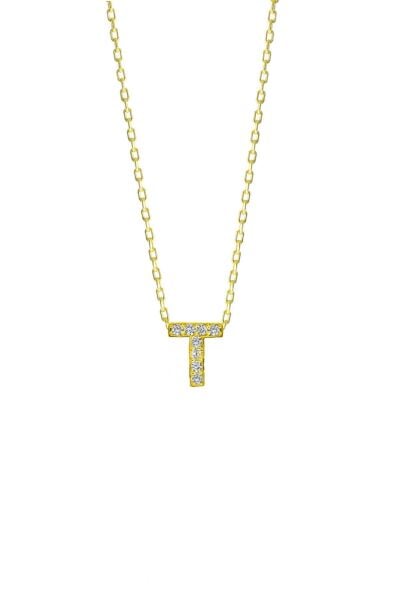 Gümüş  altın yaldızlı üç boyutlu minimal T gümüş harf kolye SGTL10618T