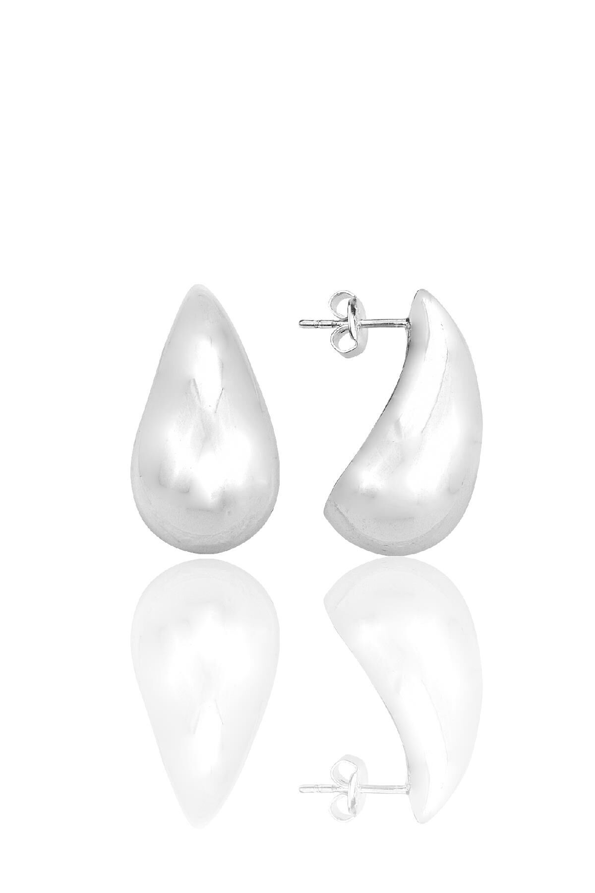 Gümüş Rodyumlu Bottega küçük İtalyan Gözyaşı Damla Küpe SGTL12416RODAJ