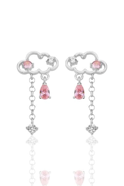 Gümüş rodyumlu pembe zirkon taşlı bulut küpe SGTL12347RODAJ