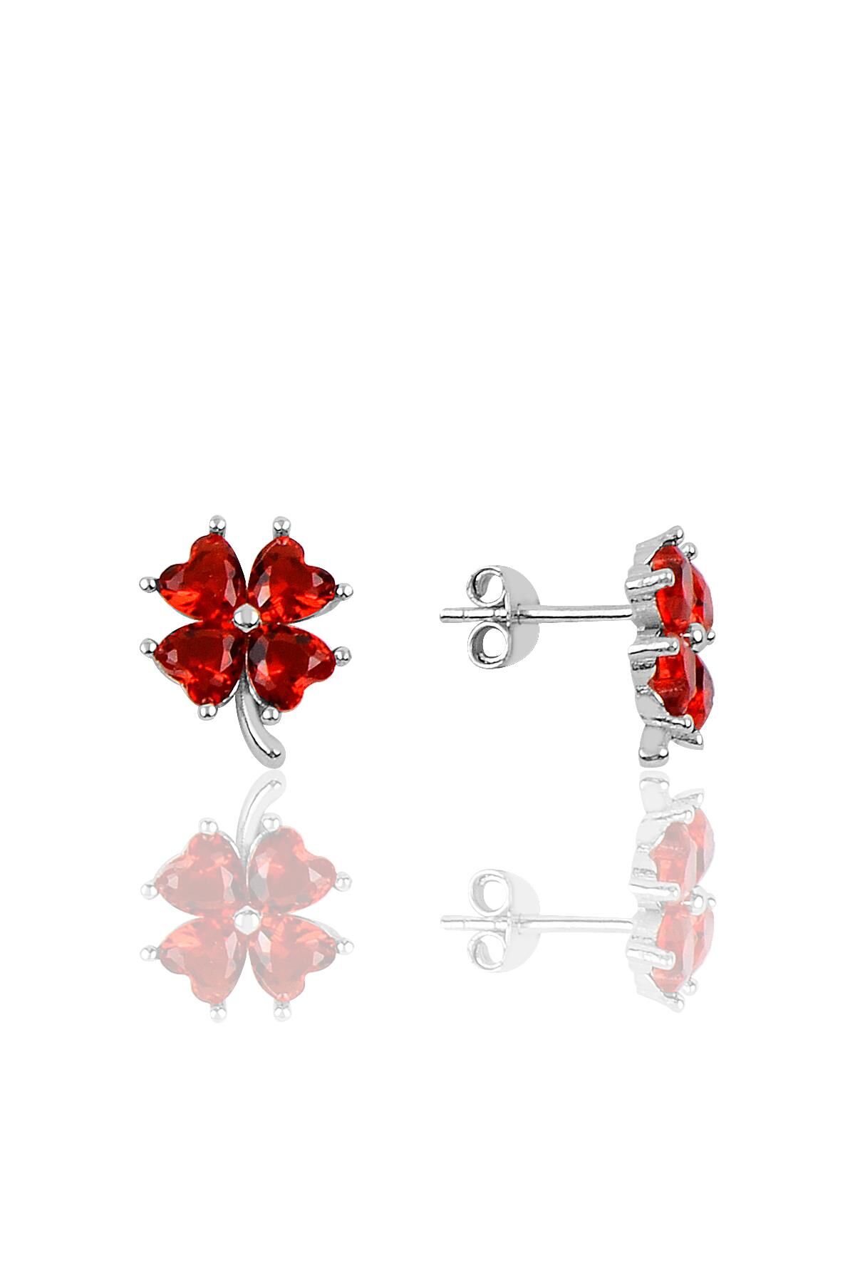 Gümüş yonca modeli lal rengi taşlı küpe SGTL10067LAL SGTL10067LAL