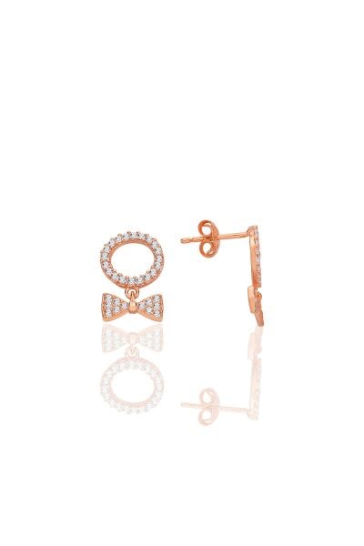 Gümüş rose zirkon taşlı sallantılı fiyonk küpe SGTL12775ROSE