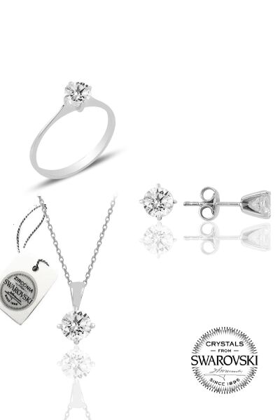 Gümüş Swarovski tek taş modeli üçlü set SGTL20507A