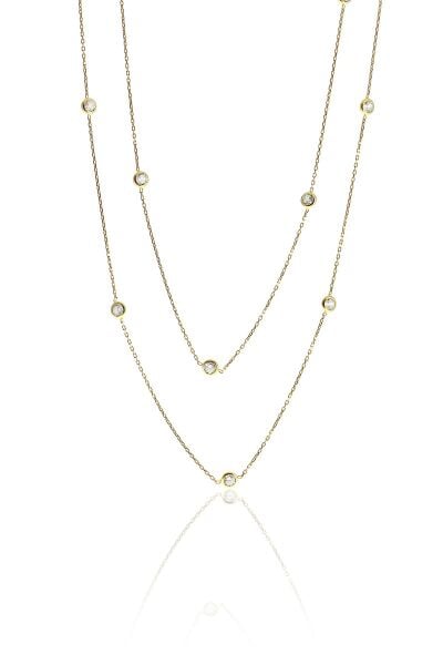 Gümüş altın yaldızlı  Zirkon Sıra Taşlı Kolye 100 cm SGTL10506GOLD